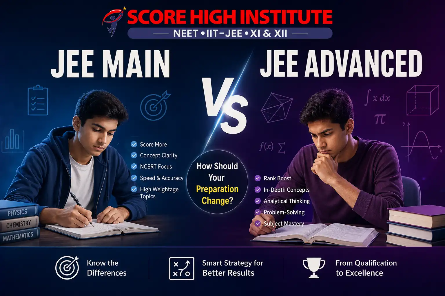 JEE Main vs JEE Advanced preparation strategy for IIT aspirants at Score High Institute Patna